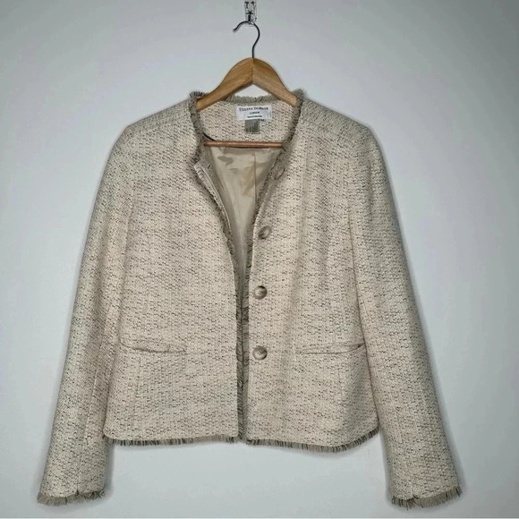 Helene Berman London Cream Tweed Fringe Blazer Size Medium - Picture 9 of 13